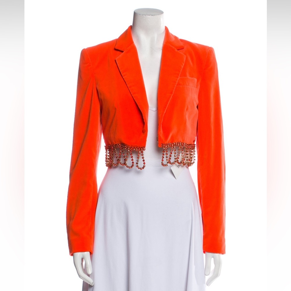 Area orange cropped embellished jacket
